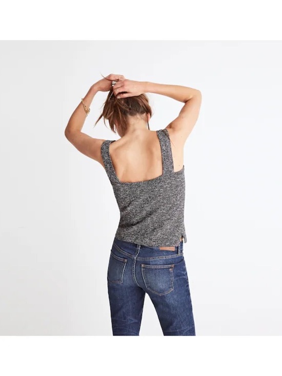 Madewell Square Neck Button Front Sweater Tank Cropped Knit Top - Picture 4 of 8